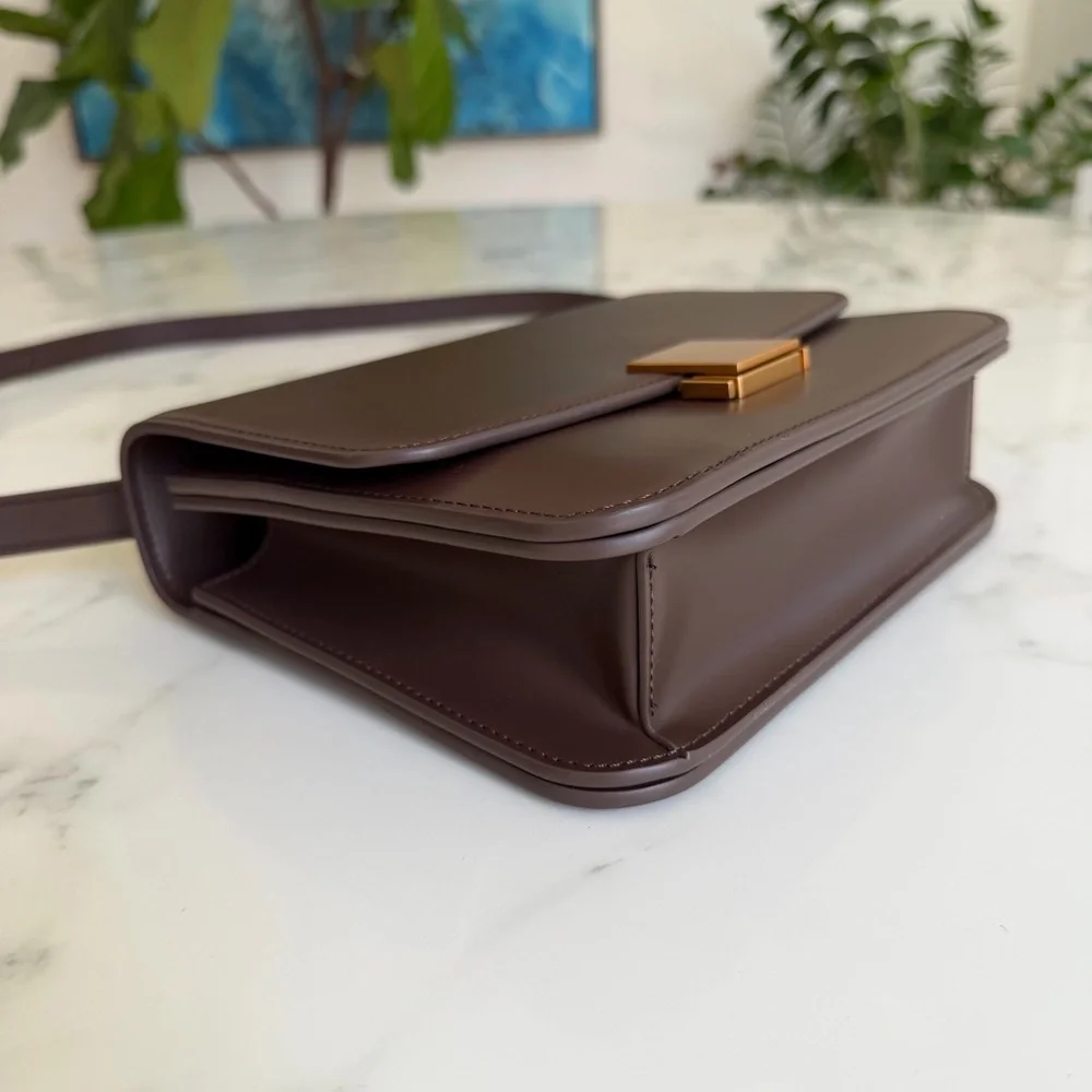 Quince Italian Leather Box Shoulder Bag Crossbody Dark Brown - Picture 6 of 16